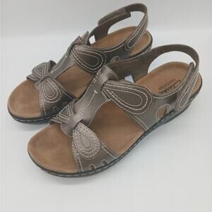 Clarks Bendables Lexi Wedge Sandals Leather Comfort Summer Pewter Bronze Size 8M